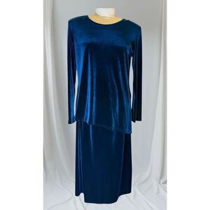 K Studio Velvet Tunic & Skirt Set Sz. 14 Teal Flattering Confortable